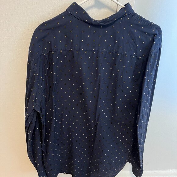 Old Navy Men's Large Regular Fit Navy Dotted Built-In Flex Button-Front Shirt - Picture 2 of 2
